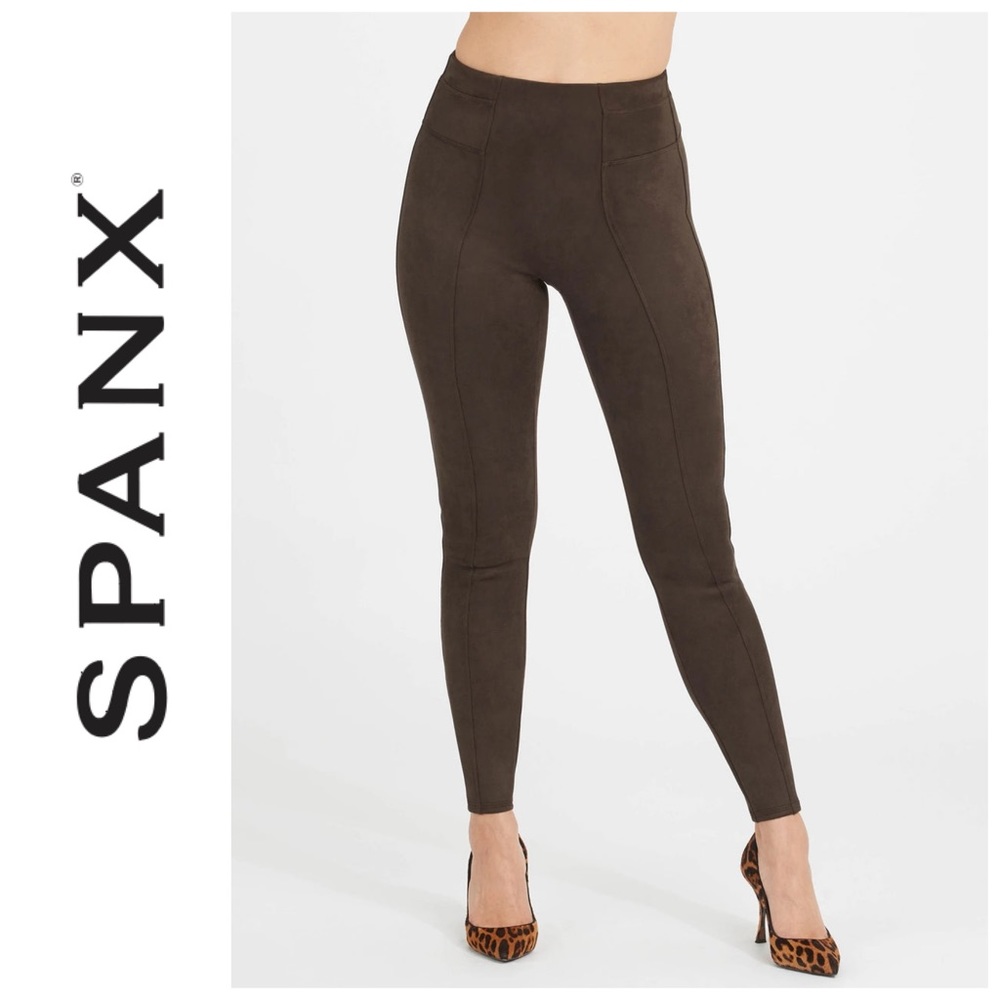 Spanx Faux Suede Leggings Slim Fit Ankle Pull On in Chocolate Brown M